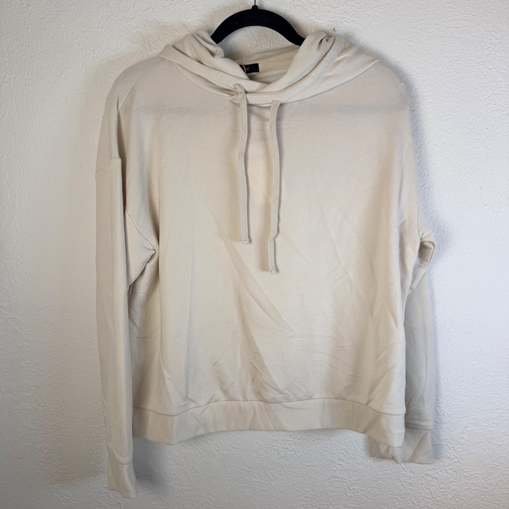 NEW Quince Womens M SuperSoft Fleece Pullover Hoodie Off-White Elevated Athletic